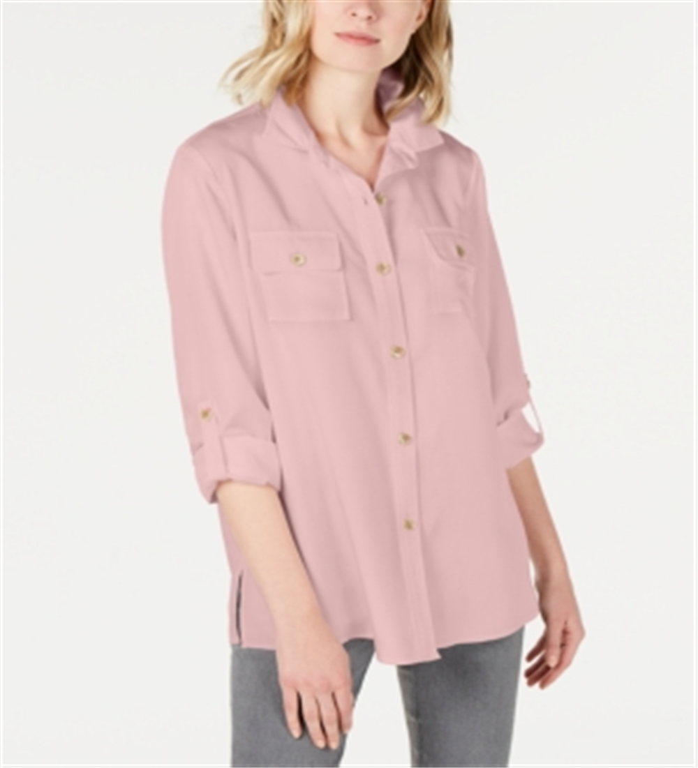 Charter Club Women's Button up Tunic Pink Size Petite L
