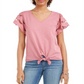 Style & Co Women's Eyelet Sleeve Tie Front Top Pink Size Medium