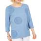 Charter Club Women's Knit Textured Scoop Neck Top Blue Size Petite X-Small