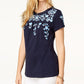 Calvin Klein Women's Cotton Floral Print T-Shirt Blue Size M