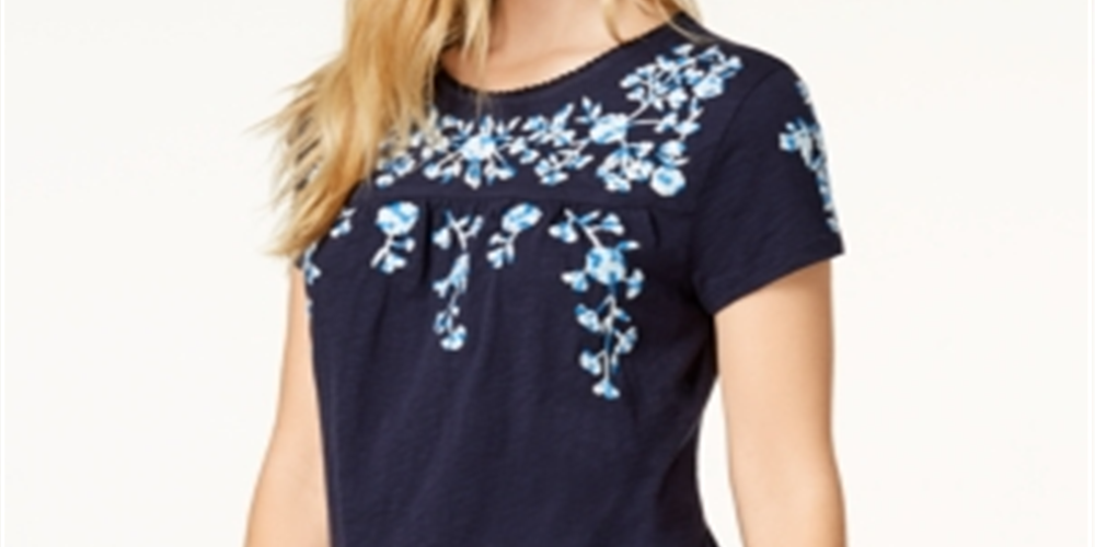 Calvin Klein Women's Cotton Floral Print T-Shirt Blue Size M