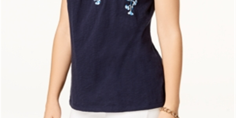 Calvin Klein Women's Cotton Floral Print T-Shirt Blue Size M