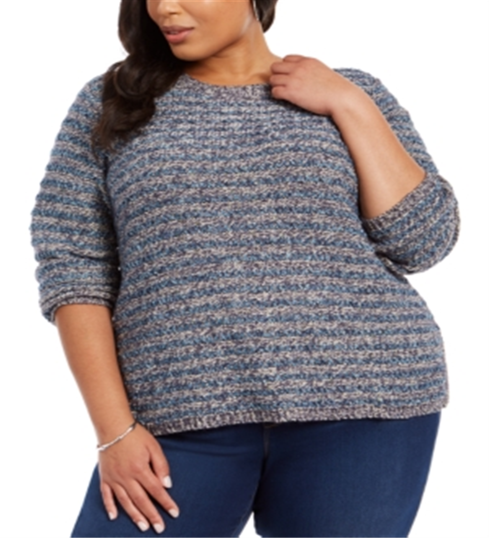 Style & Co Women's Metallic Threaded Chenille Sweater Blue Size 4X