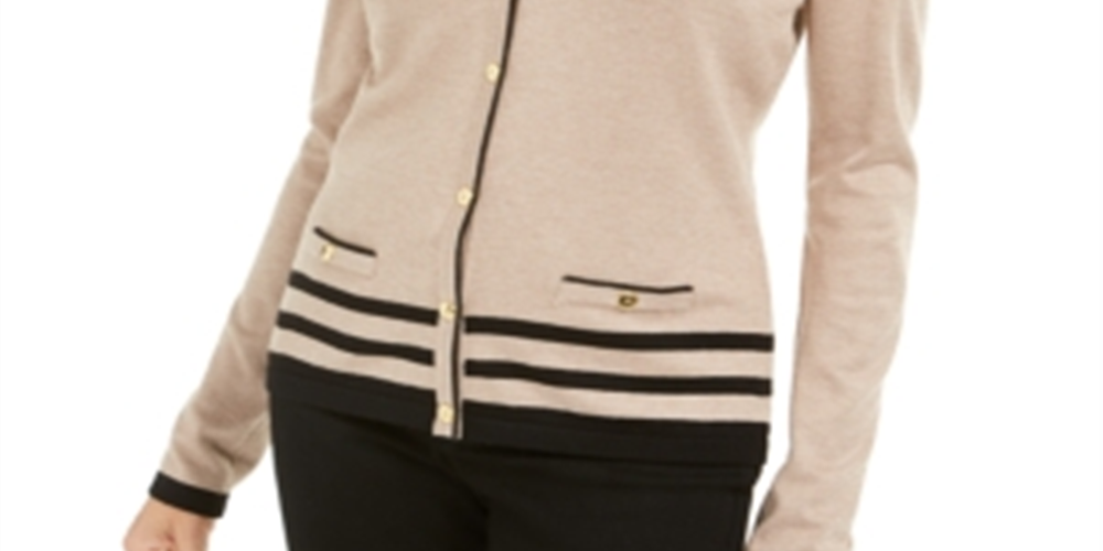 Karen Scott Women's Crew-Neck Cardigan  Brown Size XS