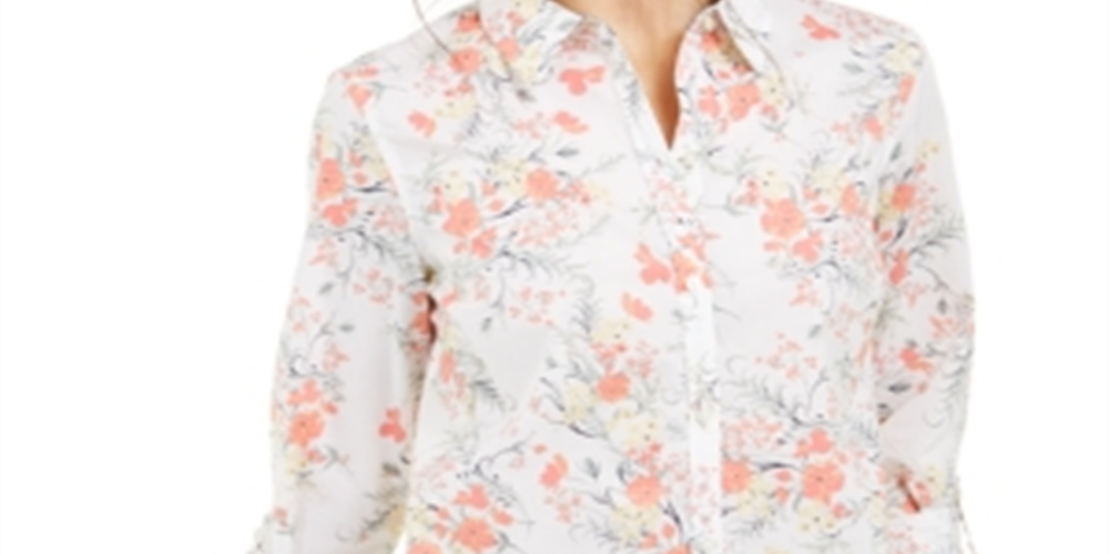 Calvin Klein Women's Cotton Floral Print Shirt White Size X-Large