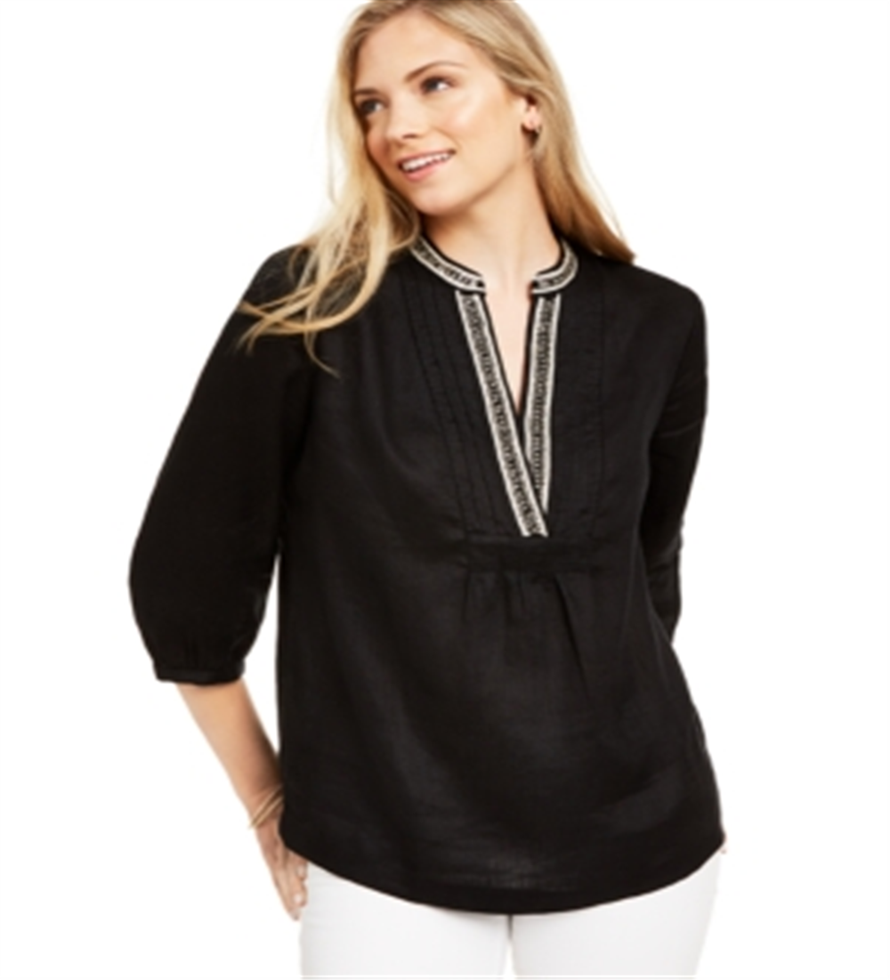 Charter Club Women's Embellished Neck Tunic Black Size X-Small