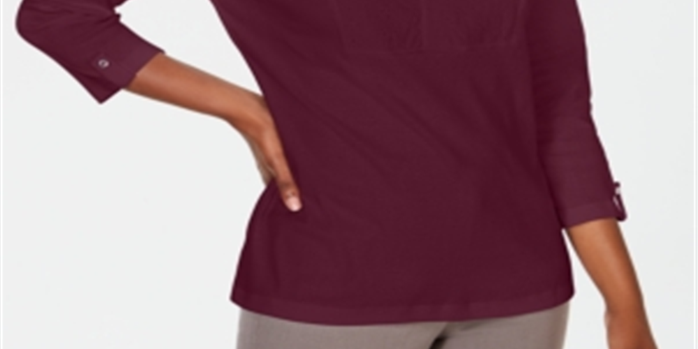 Karen Scott Women's Cotton Eyelet Yoke Top Red Size X-Large