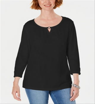 Karen Scott Women's Three Quarter Sleeve Top Black Size XX-Large
