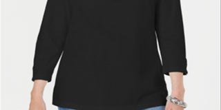 Karen Scott Women's Three Quarter Sleeve Top Black Size XX-Large