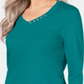 Karen Scott Women's Cotton V-Neck Button-Trim Top Teal Size S