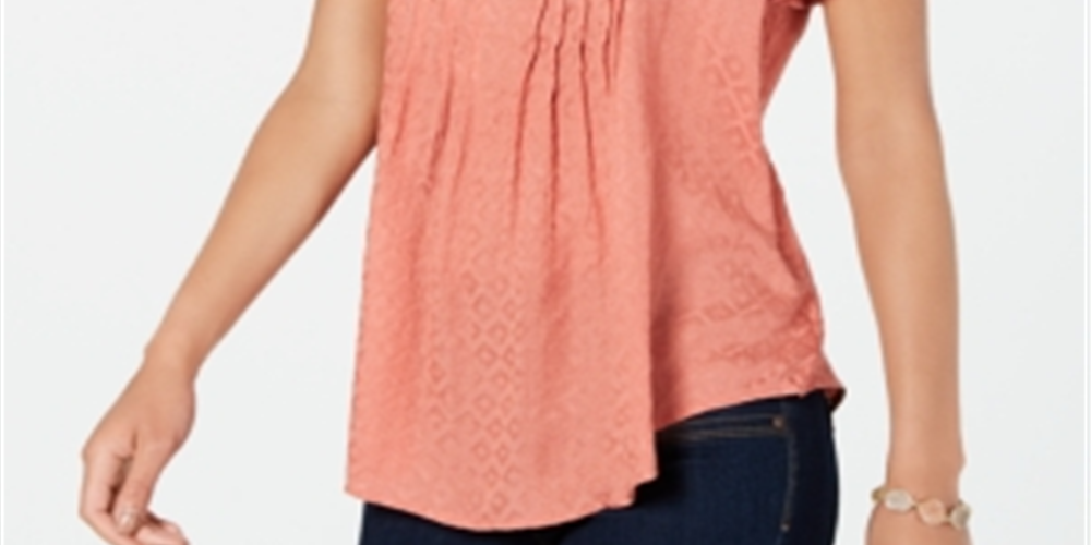 Style & Co Women's Textured Flutter Sleeve Top Orange Size Petite XL