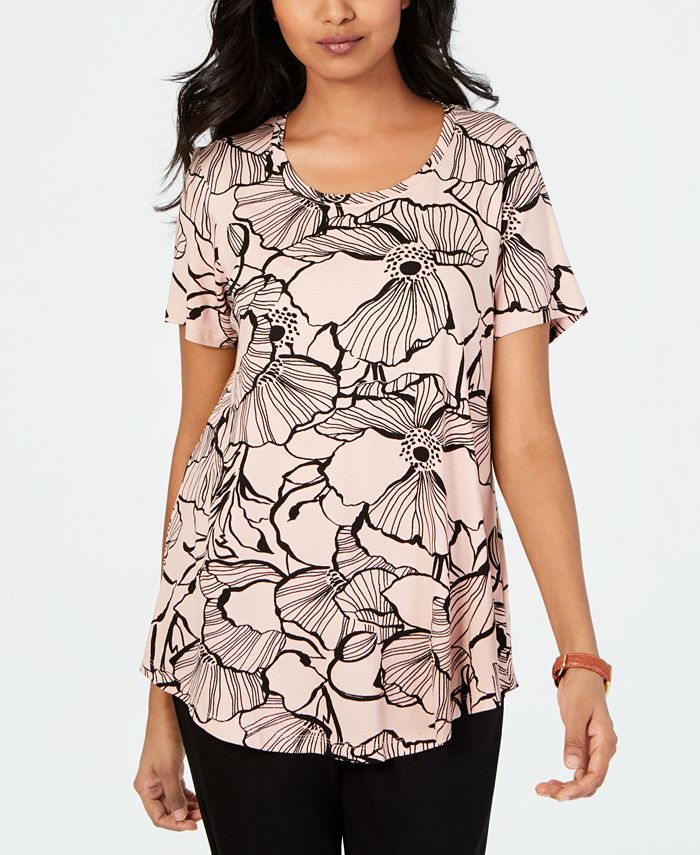 JM Collection Women's Printed Top Pink Size Petite S/M