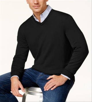 Club Room Men's Solid V-Neck Merino Wool Blend Sweater Black Size 3XLRG