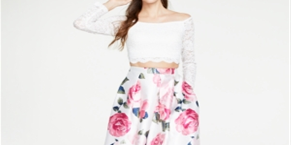 Teeze Me Junior's 2 Pc Off the Shoulder Lace & Floral Gown White Size 0