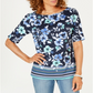 Karen Scott Women's Boat Neck Floral Print Border Top Blue Size X-Small