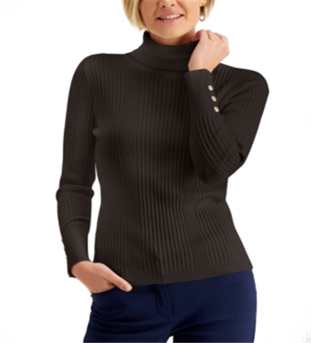 JM Collection Women's Ribbed Turtleneck Sweater Brown Size XL