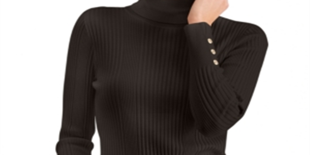 JM Collection Women's Ribbed Turtleneck Sweater Brown Size XL