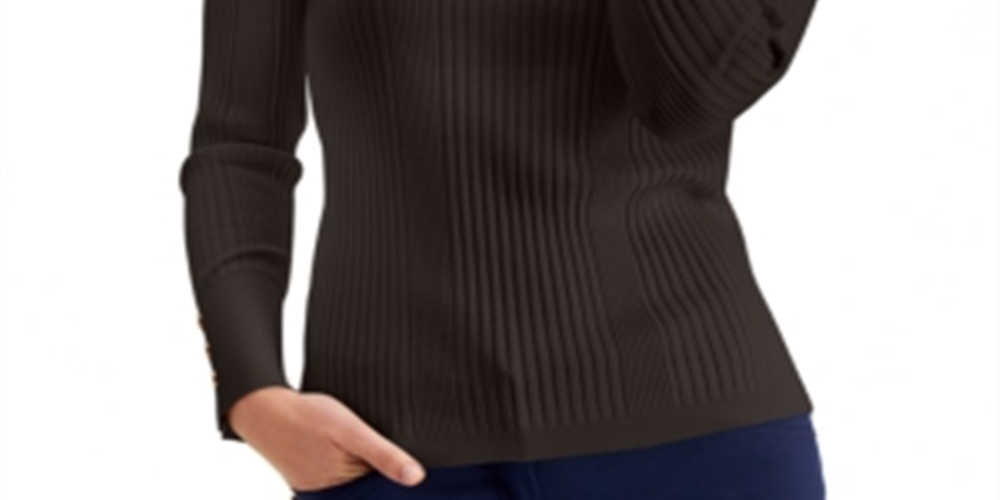 JM Collection Women's Ribbed Turtleneck Sweater Brown Size XL
