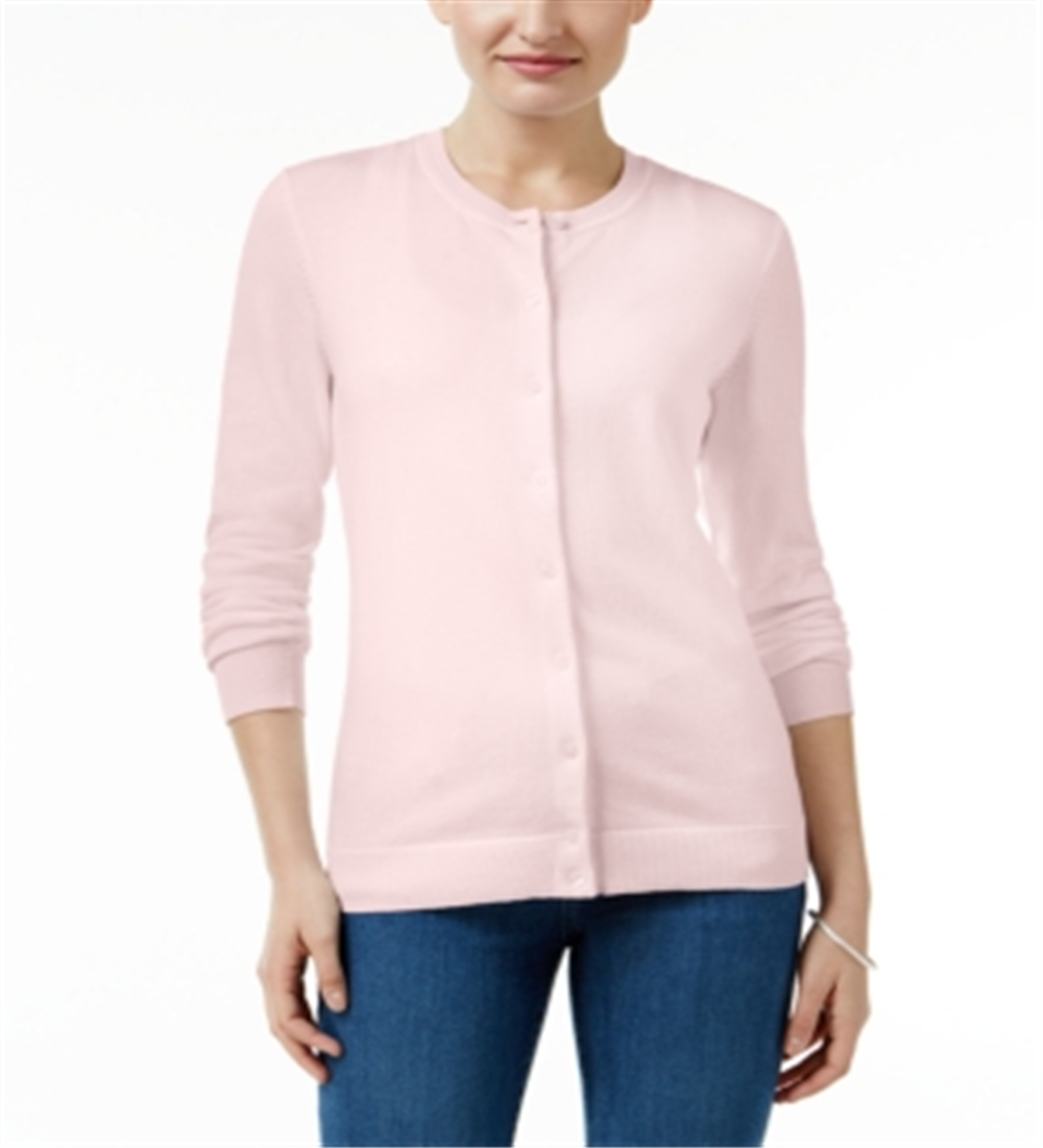 Karen Scott Women's Crew Neck Cardigan Pink Size Petite Small