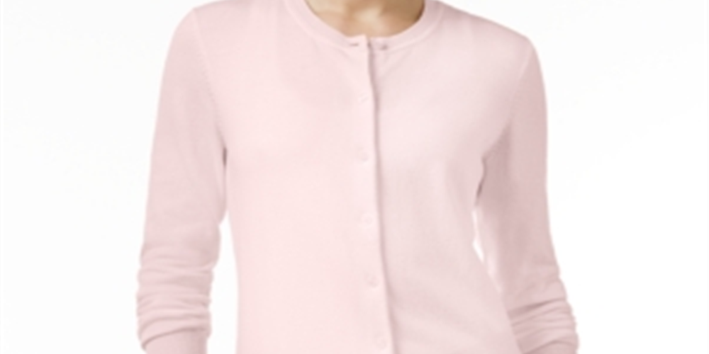 Karen Scott Women's Crew Neck Cardigan Pink Size Petite Small