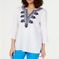 Charter Club Women's Linen Embroidered Split Neck Tunic White Size Small