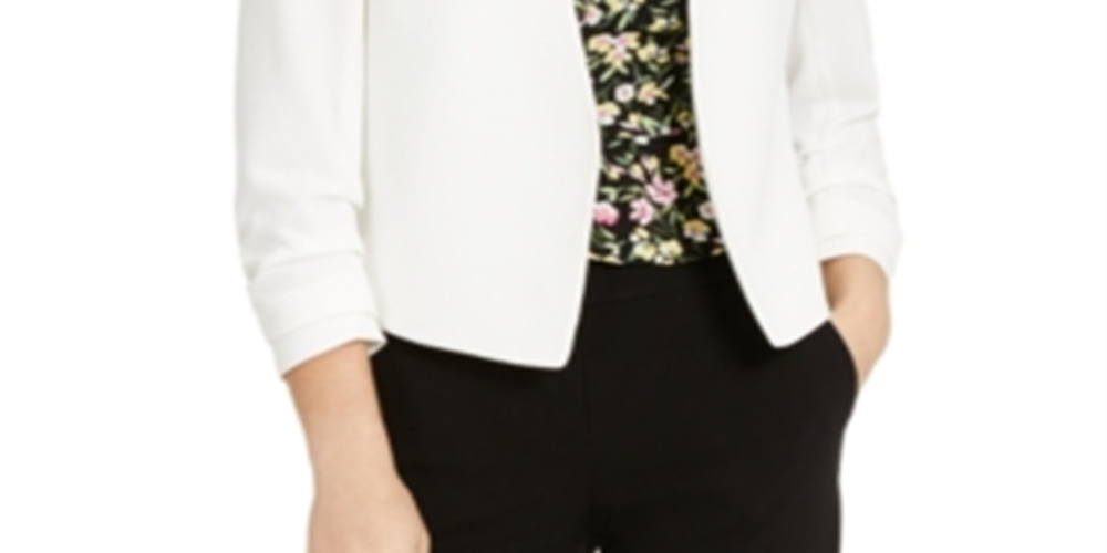 Bar III Women's Ruched Sleeve Jacket White Size Medium