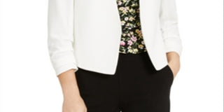 Bar III Women's Ruched Sleeve Jacket White Size Medium