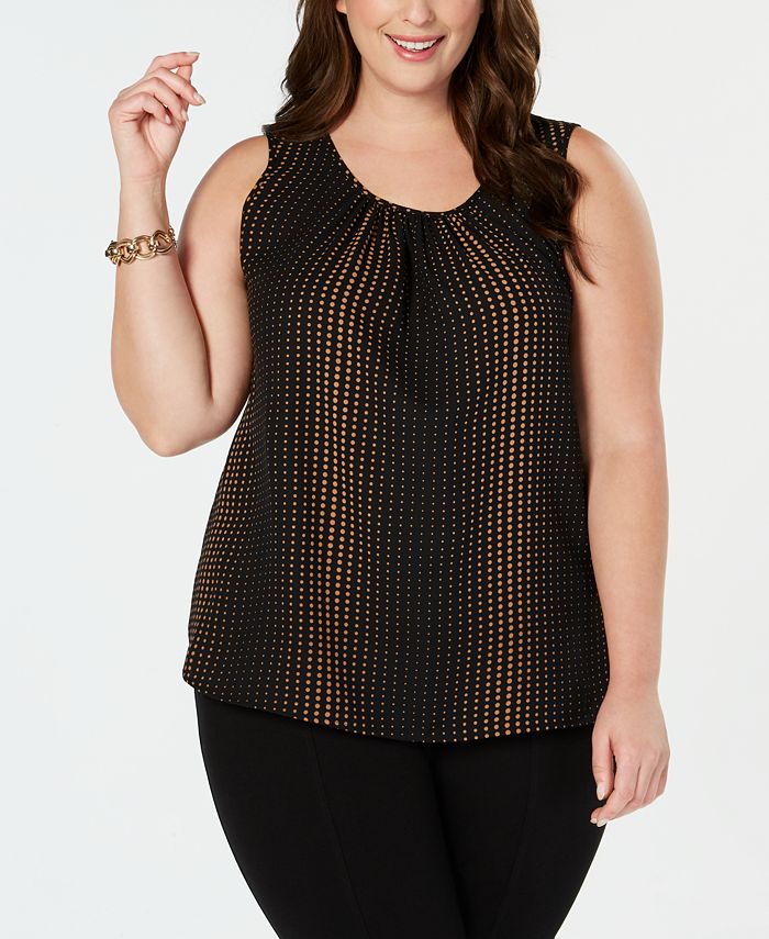 Anne Klein Women's Plus Printed Scoop Neck Sleeveless Top Black Size 3XL