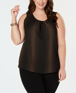 Anne Klein Women's Plus Printed Scoop Neck Sleeveless Top Black Size 3XL