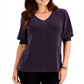 JM Collection Women's Puff Sleeve Top Purple Size XX-Large