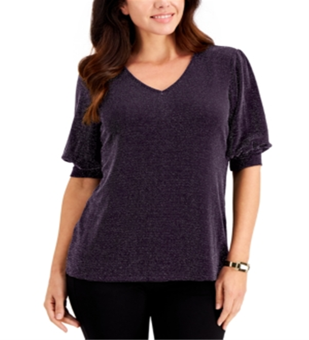 JM Collection Women's Puff Sleeve Top Purple Size XX-Large