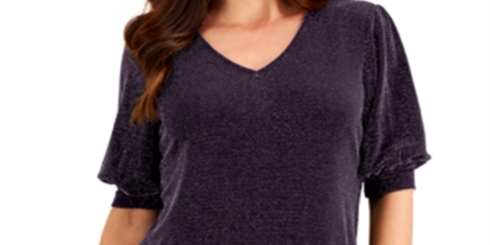 JM Collection Women's Puff Sleeve Top Purple Size XX-Large