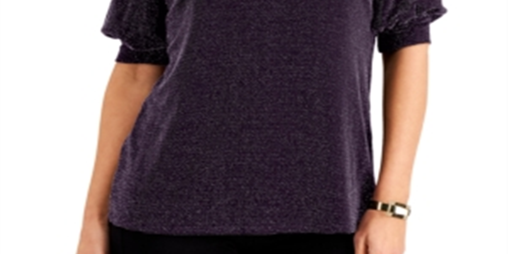 JM Collection Women's Puff Sleeve Top Purple Size XX-Large