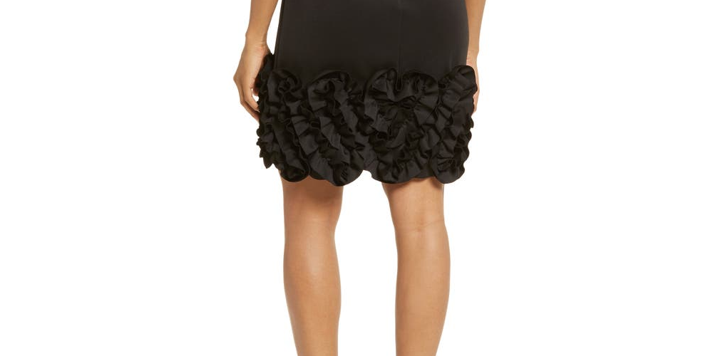 Donna Ricco Women's Ruffle Hem Stretch Satin Sheath Dress Black Size 12