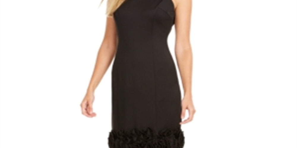 Donna Ricco Women's Ruffle Hem Stretch Satin Sheath Dress Black Size 12