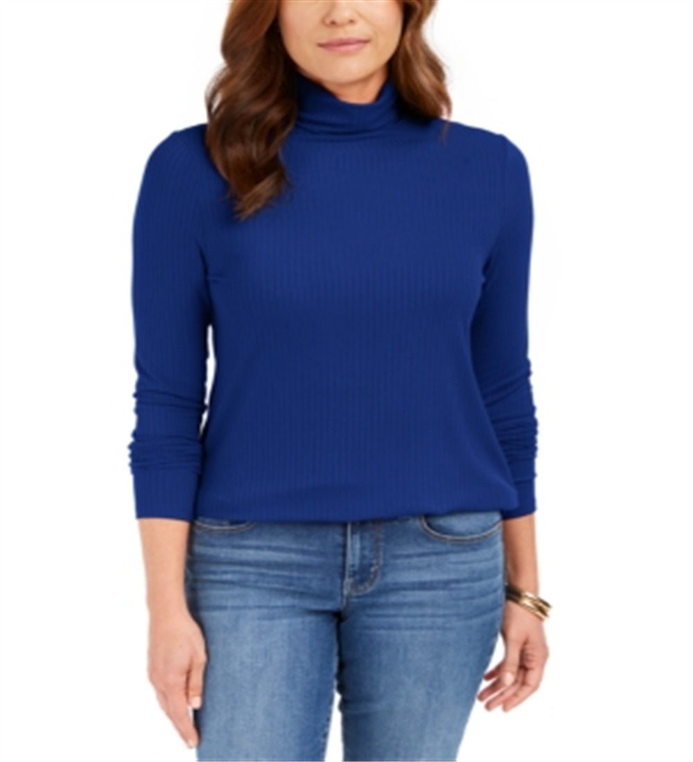 Charter Club Women's Heathered Ribbed Turtleneck Top Blue Size X-Small