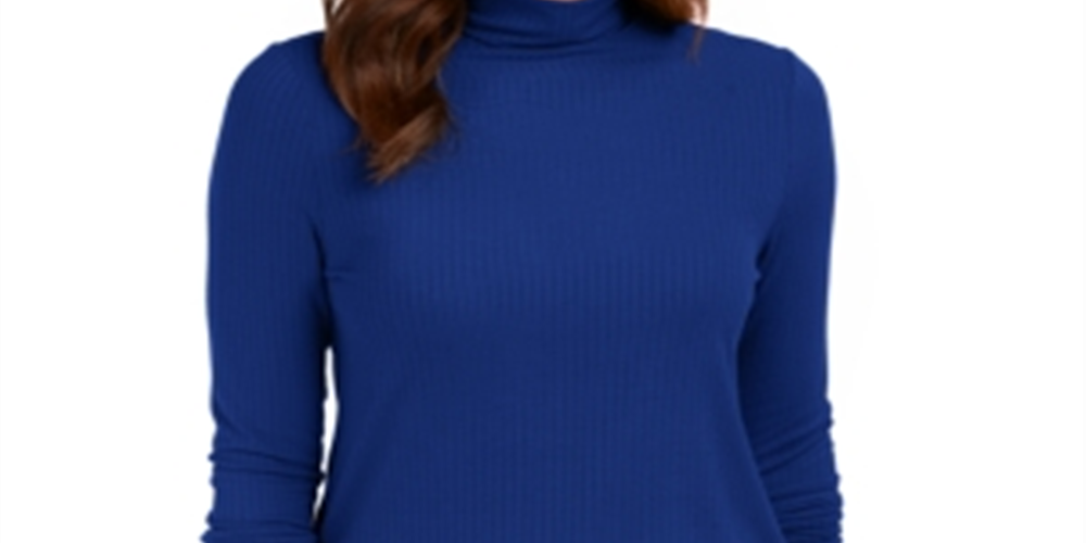 Charter Club Women's Heathered Ribbed Turtleneck Top Blue Size X-Small