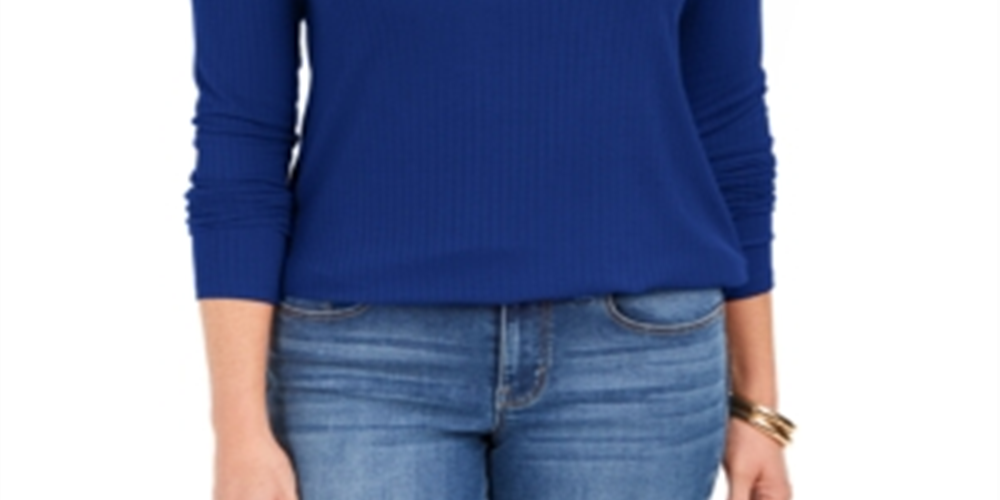 Charter Club Women's Heathered Ribbed Turtleneck Top Blue Size X-Small