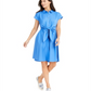 Charter Club Women's Cotton Tie Waist Fit & Flare Dress Blue Size 18