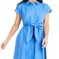Charter Club Women's Cotton Tie Waist Fit & Flare Dress Blue Size 18