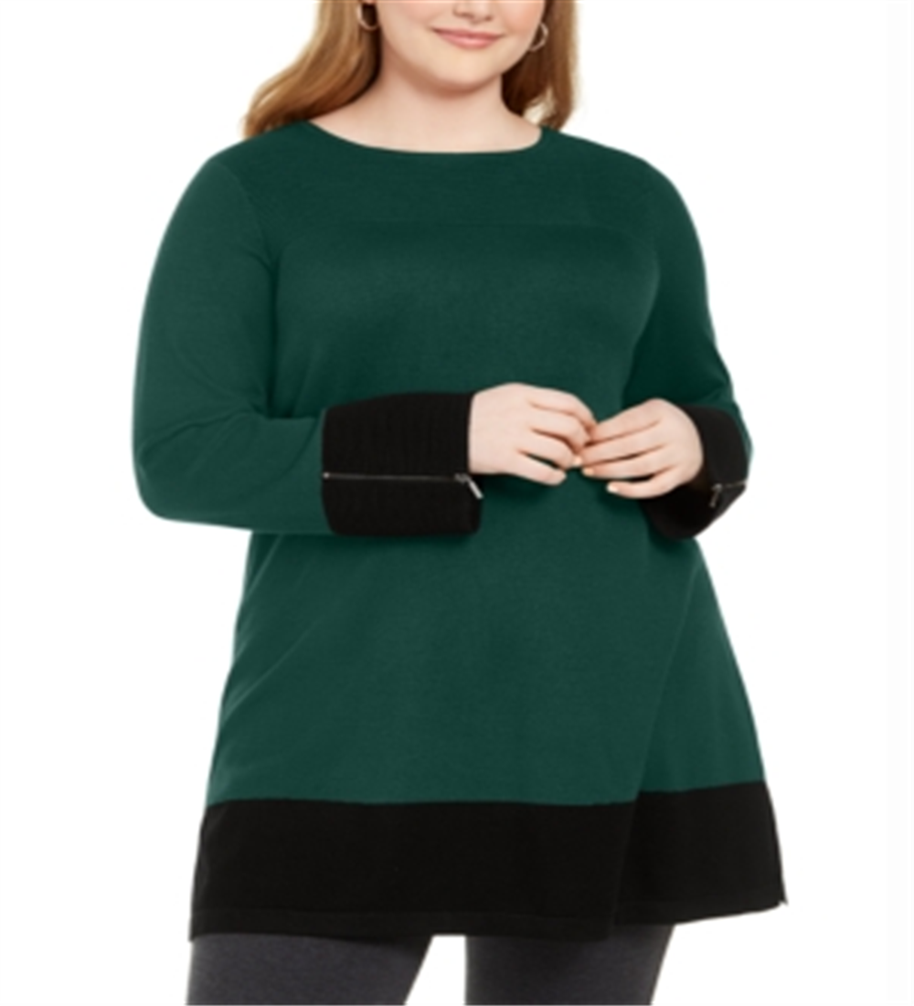 Alfani Women's Plus Colorblock Long Sweater Green Size 1X