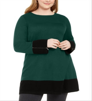 Alfani Women's Plus Colorblock Long Sweater Green Size 1X