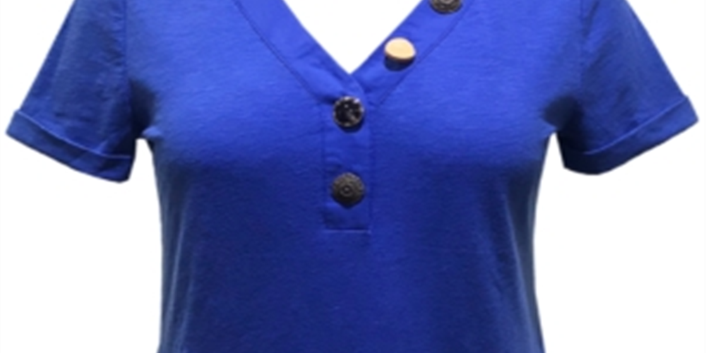 JM Collection Women's Mixed Button Top Blue Size Large