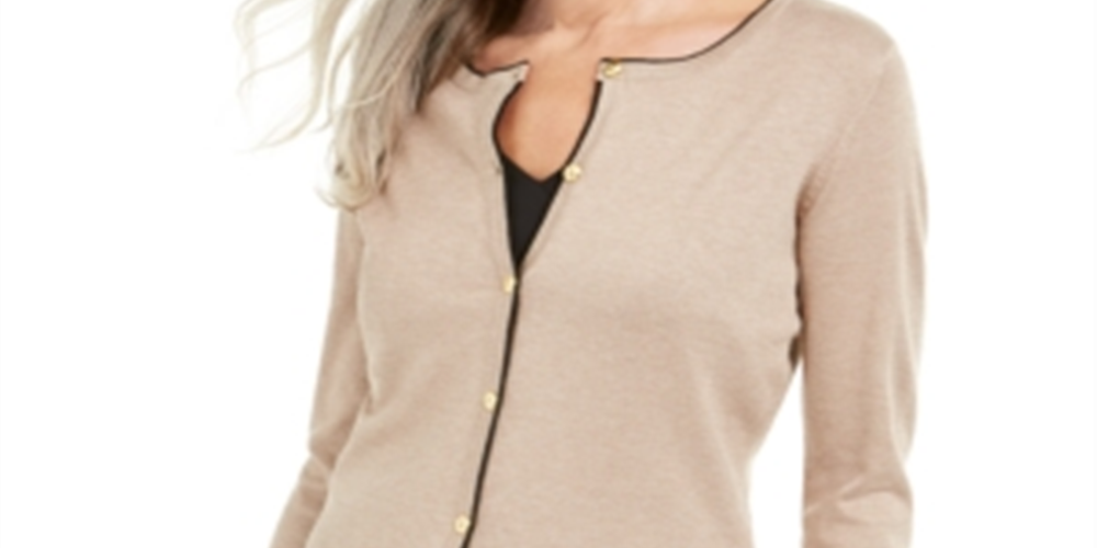 Karen Scott Women's Crew Neck Cardigan Brown Size Medium