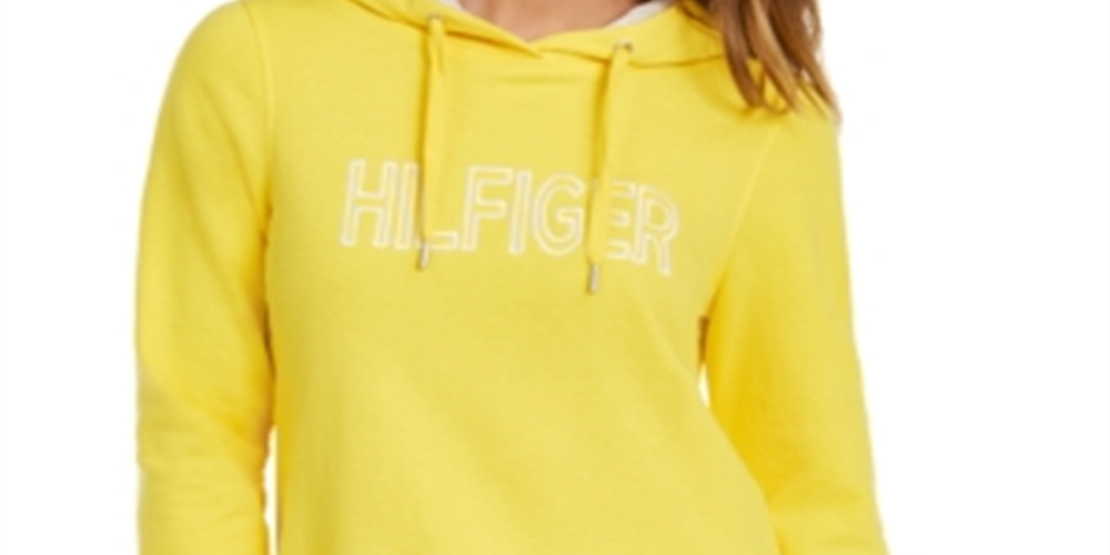 Tommy Hilfiger Women's Sport Logo Cropped Hoodie Yellow Size XX-Large