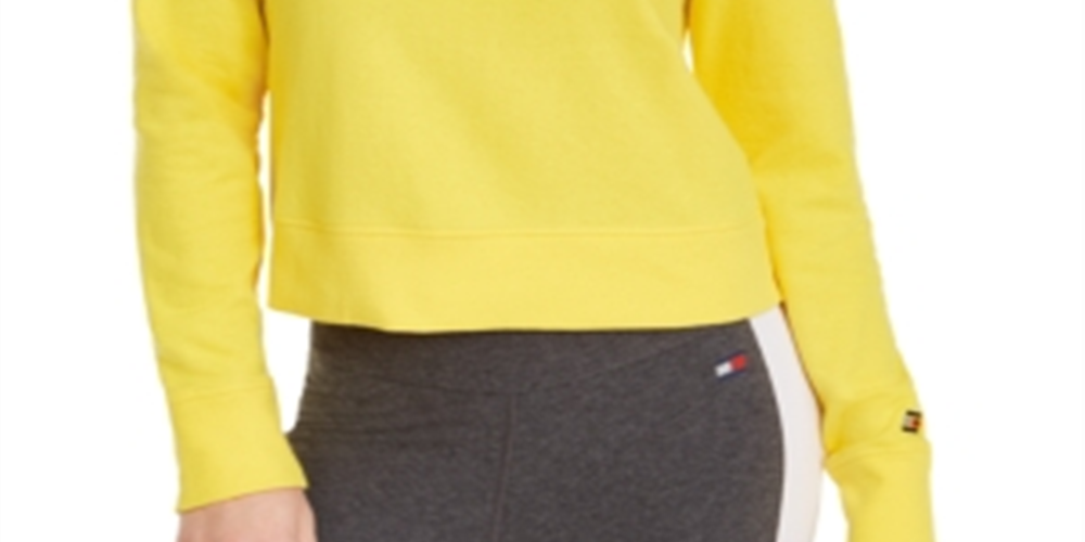 Tommy Hilfiger Women's Sport Logo Cropped Hoodie Yellow Size XX-Large