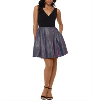 Betsy & Adam Women's V Neck Fit & Flare Dress Black Size 4 Petite