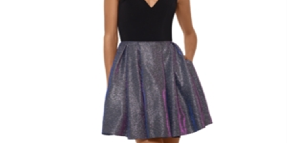 Betsy & Adam Women's V Neck Fit & Flare Dress Black Size 4 Petite