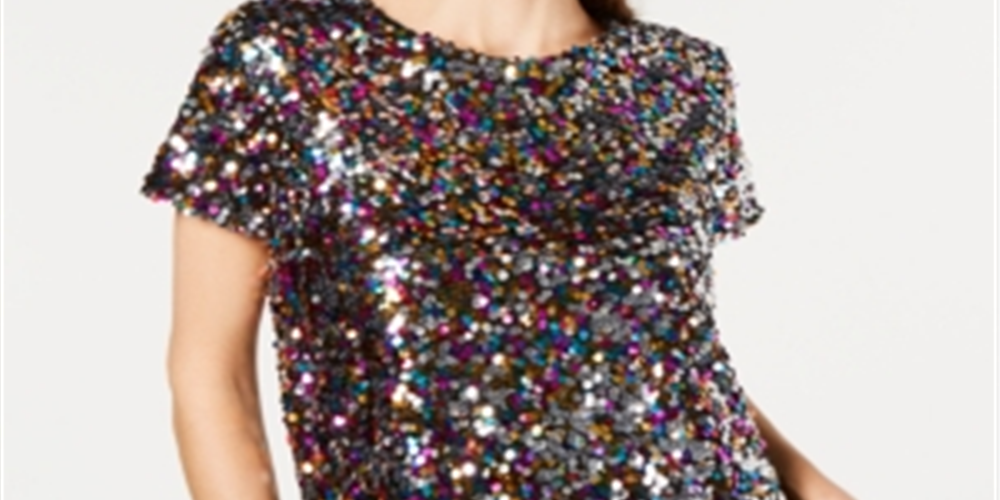 INC International Concepts Women's Sequined T-Shirt  Black Size Large