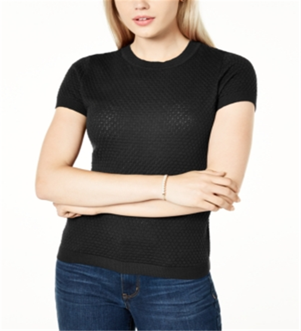 Maison Jules Women's Short Sleeve Crewneck Sweater Black Size XL